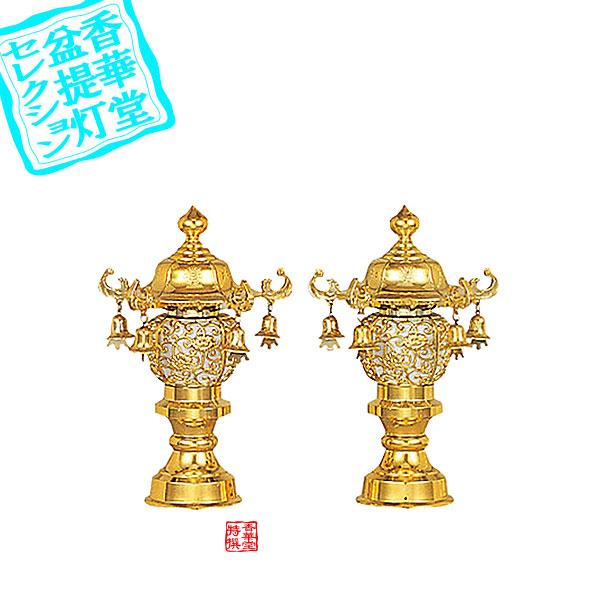 盆提灯 霊前灯 鈴付ゴールド6号 一対 2台1組 PC製 高さ21cm×幅14cm {SK 