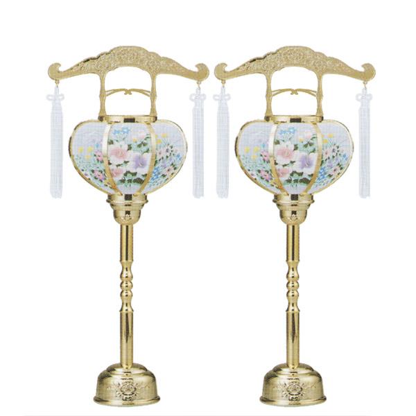 盆提灯 霊前灯 張ゴールド3号 回転筒付 一対 2台1組 PC製 高さ47cm×幅