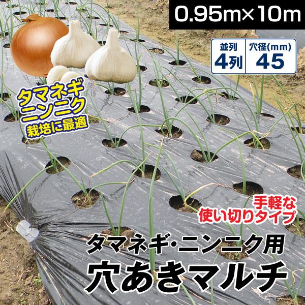 国華園 農業用マルチシート マルチング  農ポリ タマネギ・ニンニク用 穴あきマルチ 4列45 0.95×10m 1巻　厚手 0.03ｍｍ 少量 使い切り 農用 被覆 ポリエチレン