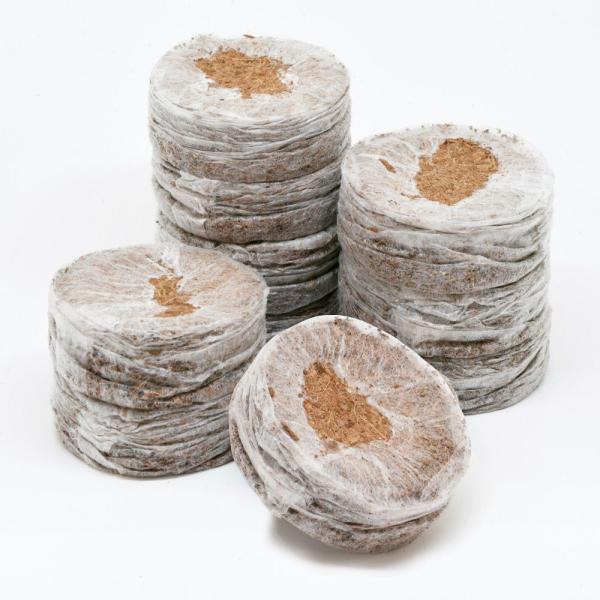 ●商品情報：良質なココピート100％を不織布（PLA：生分解性プラスチック）で包んだものを乾燥・圧縮した育苗資材です。水をかけるだけで3〜5倍に膨らみ、そのままご使用いただけます。培養土ポット吸水させるだけで培養土ポットになるから、草花・野...