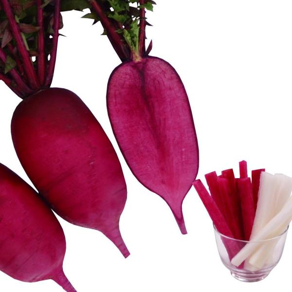 ●商品情報：芯まで真紅！ やわらかくジューシーな美しいミディ大根。内部まで見事な深紅に染まります。サラダの彩りにピッタリ！ 甘酢漬にすれば息を飲むほど美しく仕上がります。煮物にしても、キレイ！※品種の特性上、白い大根が数パーセント混ざります...