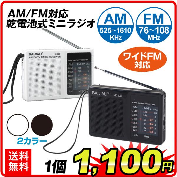 ラジオ 小型 乾電池式 ミニラジオ １台 スピーカー付 FM AM イヤホン対応 携帯ラジオ ポータブル コンパクト アウトドア 防災 2色展開 国華園