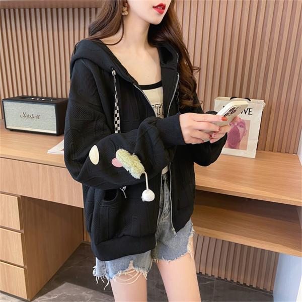 レディース ジャケット パーカー 長袖 フード カジュアル服 ジップアップ ゆったり 柄物 学生 スクール 上着 普段着 春秋 通学 オシャレ 女子トップス