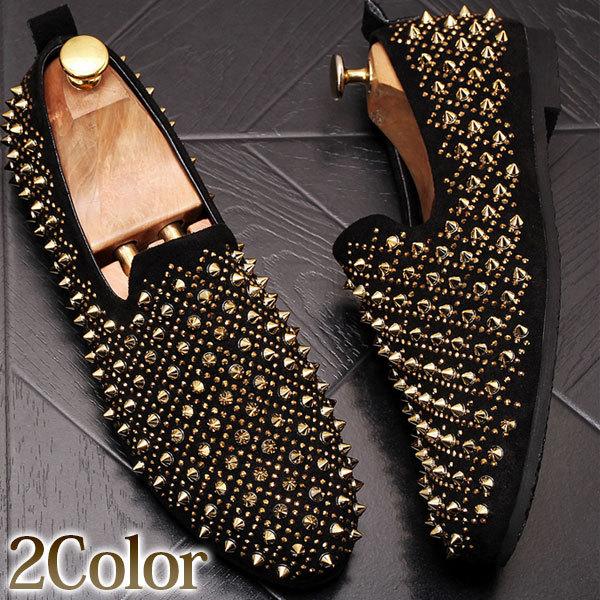 スリッポン メンズ スタッズ トゲトゲ スリッポン カジュアルシューズ ゴールド ブラック メタル 派手 個性的 送料無料 3 5cm 身長up Bx St79 Zx Kokoa 通販 Yahoo ショッピング