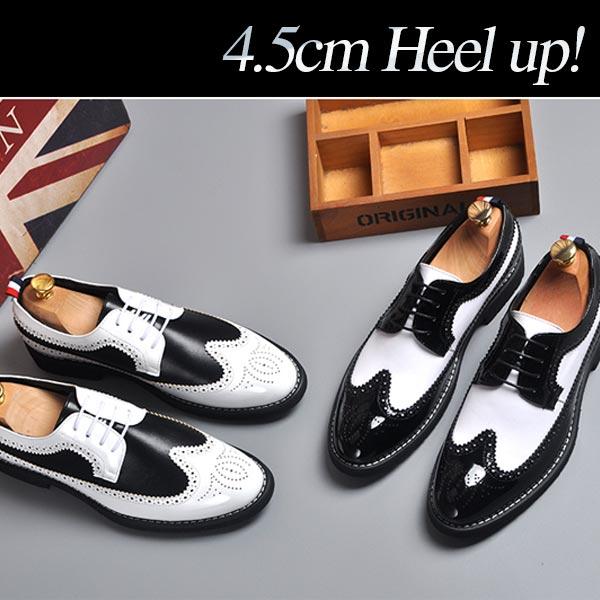 ビジネスシューズ メンズ ウィングチップ レースアップ レディース コンビカラー ブラック ホワイト 送料無料 4 5cm 身長up Ox Bs J06 Kokoa 通販 Yahoo ショッピング