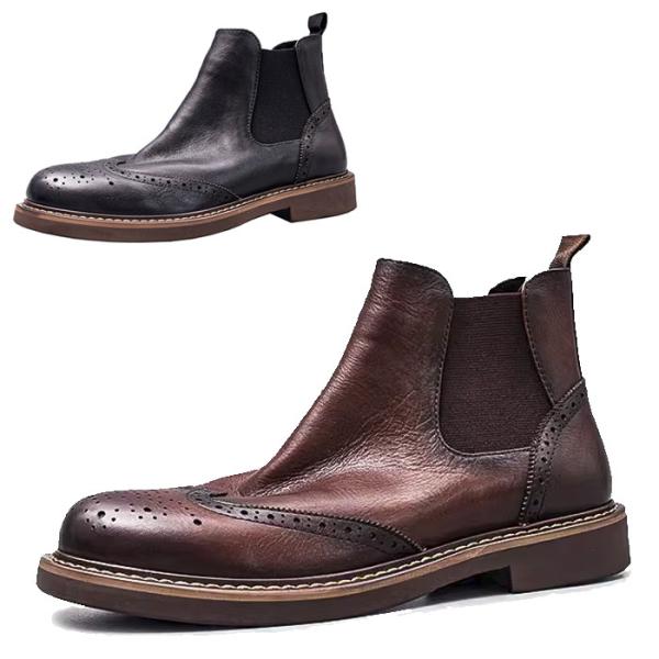 メンズ ブーツ サイドゴアブーツ 本革 ウィングチップ メダリオン 新作 人気 ブラック ブラウン シークレットブーツ 身長5cmup Ox Bt J08 Kokoa 通販 Yahoo ショッピング