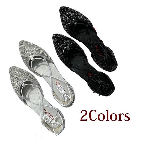 送料無料 レディース フラットシューズ スパンコール アーモンドヘッド バレエシューズ キラキラ ブラック シルバー Ztx Cs225 Stn8 Kokoa 通販 Yahoo ショッピング