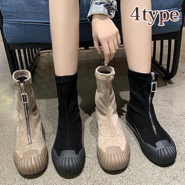 4 5cm 身長up 送料無料 ブーツ レディース ショートブーツ フロントジップ シンプル 足長 美脚効果 履きやすい モード かっこいい スポーティー オシャレ Ztx Lbt9se Sz Kokoa 通販 Yahoo ショッピング