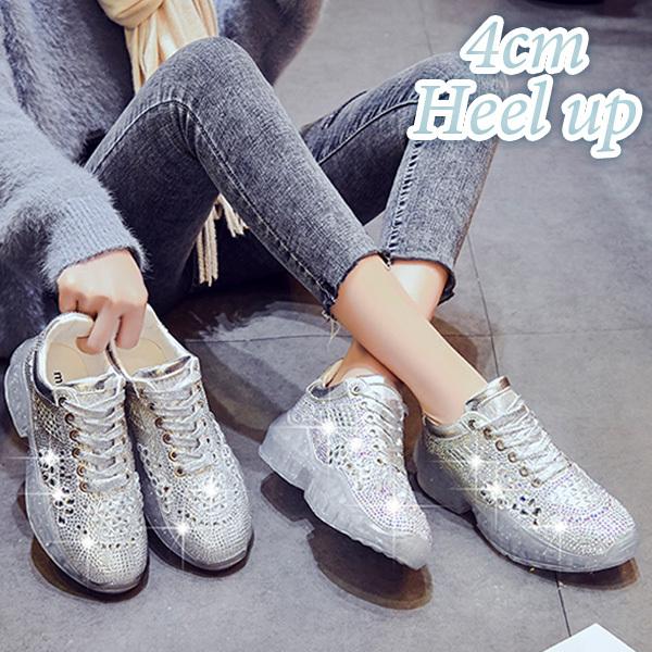 送料無料 6cm 身長up スニーカー レディース 22 5cm 25cm 脚長 厚底 スタイルアップ シルバー ゴールド キラキラ メタリック Ztx Lsn J15n Kokoa 通販 Yahoo ショッピング