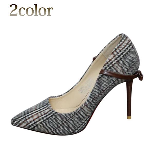 送料無料 ヒール高さ選べる パンプス ポインテッドトゥ チェック柄 シャープ キレイ目 ピンヒール ブラック レッド6cm 8cm 10cm Ztx Pp36 Jj Kokoa 通販 Yahoo ショッピング