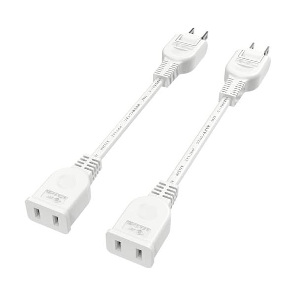 キモチ(Kimoc) 延長コード 10cm 短い ホワイト 2本セット コンセント 1個口 スイングプラグ 電源延長コード 15A 1500W