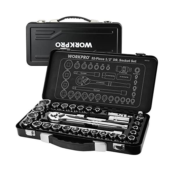 他サイト： WORKPRO ソケットレンチセット 差込角12.7mm 32点セット ガレージツールセット クイックリリースラチェットハンドル 鉄製収納ケースの商品画像