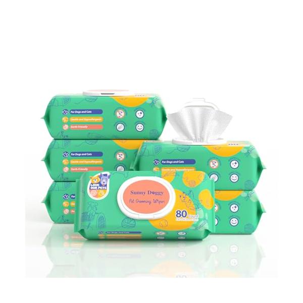 他サイト： SUNNY DOGGY ペット ウェットティッシュ 80枚×6個 犬 ボディシート 足拭きシート 耳・目の周り 全身清潔用 猫 ペット用 なめての商品画像