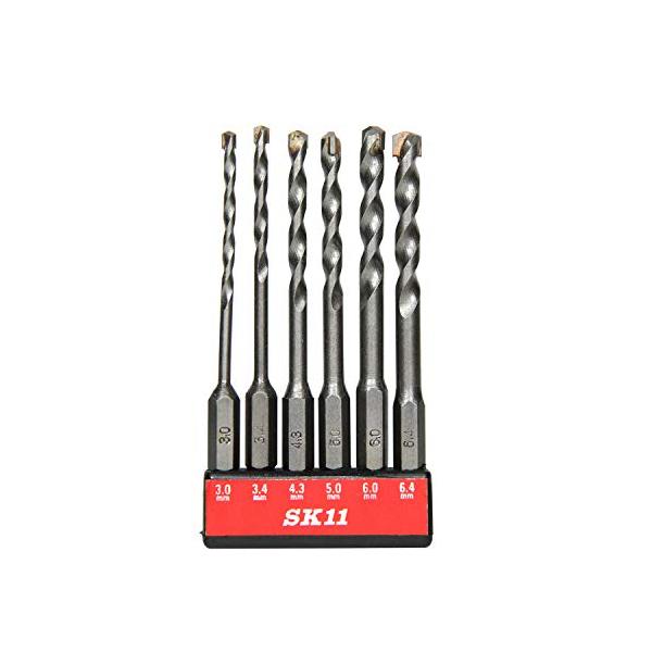 SK11(エスケー11) 六角軸 コンクリートドリルセット 6本組 3.0・3.4・4.3・5.0・6.0・6.4mm SICD-1