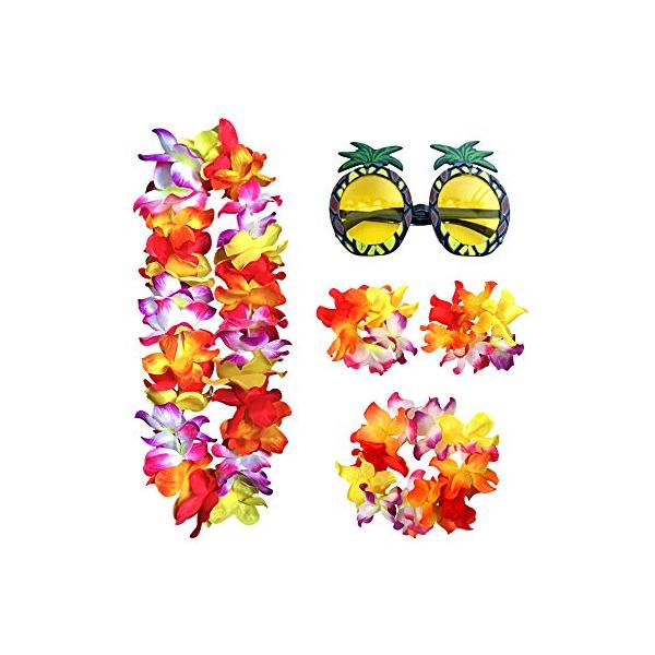 カラフル/ワンサイズ/-・素材：レイ：ポリエステル　サングラス：プラスチック・サイズ：ヘッドバンドの周囲：42cmぐらい、ネックレスの周囲：105cmぐらい、ブレスレットの周囲：15cmぐらい、サングラス：14.5*12cm　(写真をご覧く...