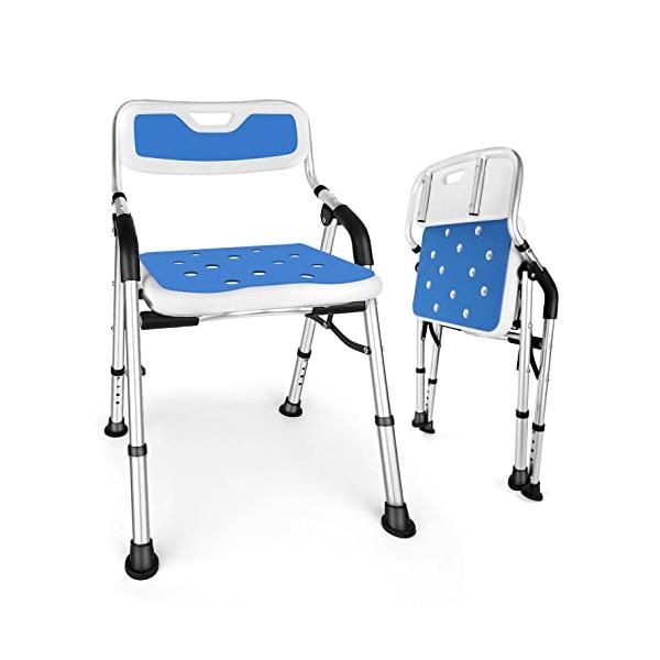 ブルー/平たい座面/Azdy011a・Color:ブルーSize:平たい座面・2025新登場折りたたみ シャワーチェア 使用時サイズ:幅53×奥行43×高さ74-82cm/折りたたみ時サイズ:幅53×奥行18×高さ62cm。お風呂椅子は折り...