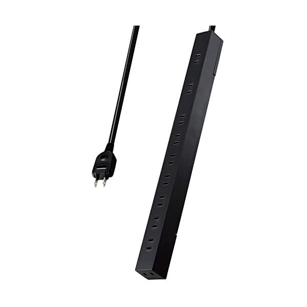 エレコム 電源タップ 10個口 2m マグネット 吊り下げ スリム 雷ガード ほこりシャッター ブラック ECT-2620BK