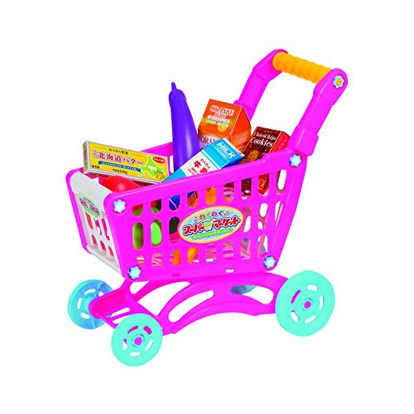 ピンク/-/188618・パッケージ個数:1・セット内容:買い物カート、ミルク、ジュース、バター、クッキー、にんじん、ピーマン、とうもろこし、レモン、青りんご、なす・本体全長サイズ:290×高さ310×車幅165mm・(b)対象年齢 :(/...
