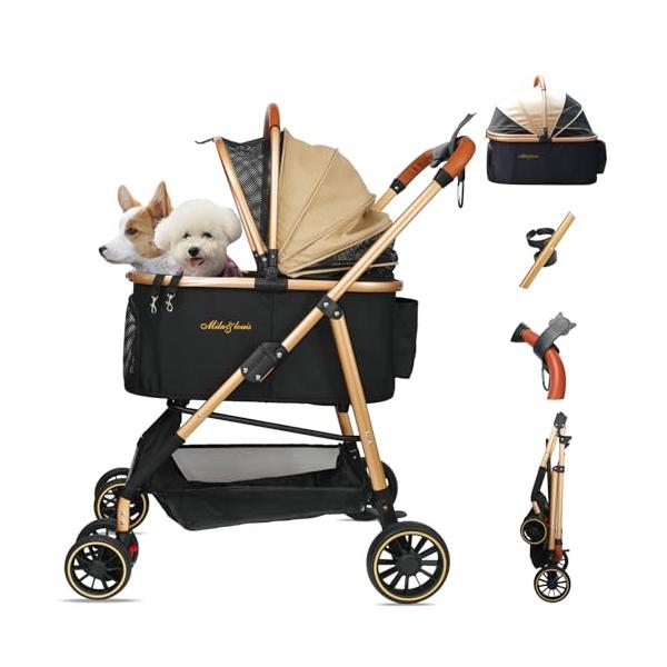 ファッションカーキ/大/G10SJ03・Color:カーキStyle:ファッション・分離折りたたみ式＆スタイリッシュな犬用 カート：犬 バギーはゴールドフレームとアルミニウム合金製のゆりかごから構成されています。折りたたむときはゆりかごを取...