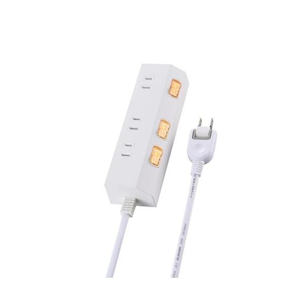 エレコム 電源タップ スイッチ付き 2m 3個口 ほこりシャッター 雷ガード スイング式プラグ 耐熱素材採用 ホワイト ECT-3520WH