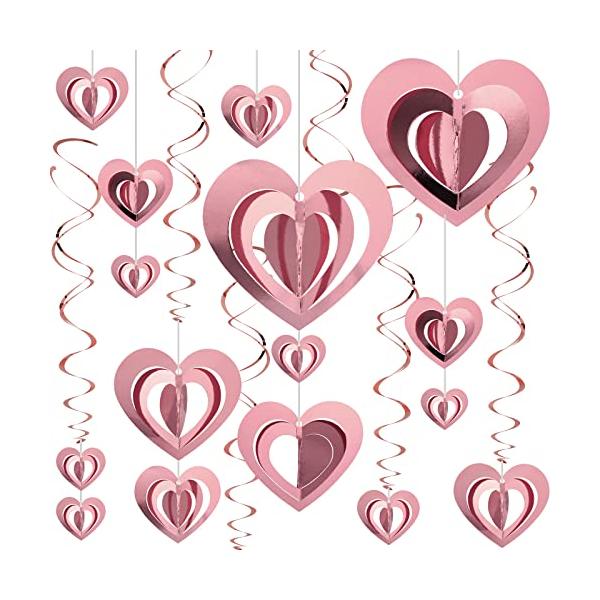 ローズゴールド/-/-・素材ハートオーナメントは紙素材、ハンギングスワールはPET素材で作られているため、いやな匂いがなくて、ご安心ください。また、立体的なデザインを採用するので、より良い視覚になります・使用簡単バレンタイン 飾り付けはタグ...
