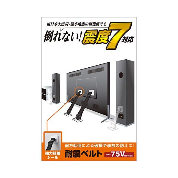 エレコム 耐震ベルト テレビ用 75インチまで対応 強力粘着シールタイプ 2本入 TS-002N2
