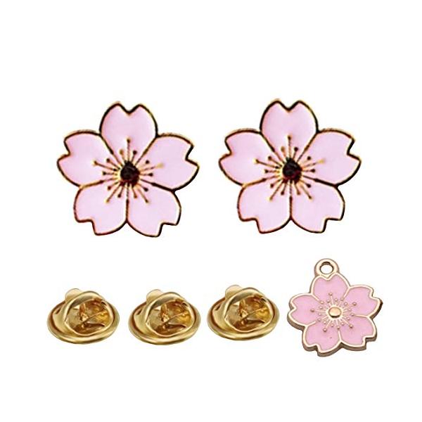 ピンバッジピンク/-/-・桜ピンバッジ2個＋留め具予備1個（合計3個）＋桜のチャーム1個（おまけ）・「留め具」が予備として1個付いたセットです（留め具合計3個）／ご好評につき、更にセット内容が充実「桜のチャーム1個」も付属します、チャームは...