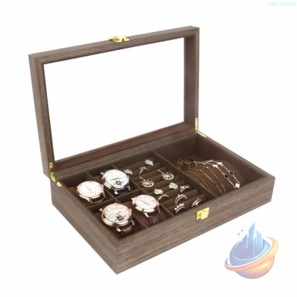 時計ケース ジュエリー収納ボックス 木製 腕時計 4本 ネックレス 収納 指輪ゾンチーピアス ボックス コレクションケース 透明窓 腕時計収納ボックス 男女兼用