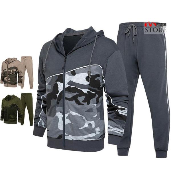 スウェット上下セット メンズ ジップパーカー+ジョガーパンツ