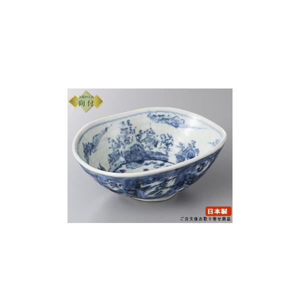 日本製 向付 お皿 青しめ古染め山水楕円型向付 1個 業務用 食器 陶器