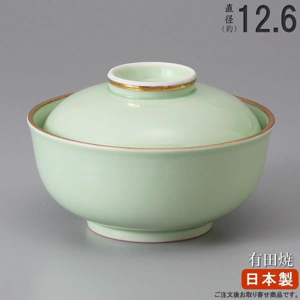 日本製 有田焼き 渕金グリーン釉蓋物碗 業務用 食器 和風 陶器 飲食店 