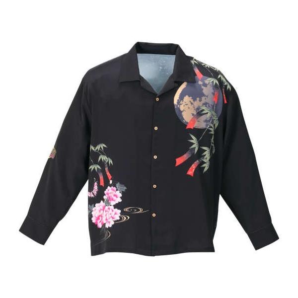 大きいサイズ メンズ 絡繰魂 × 銀河鉄道999 メーテル 長袖 オープンシャツ ブラック 1177-9320-1 3L 4L 5L 6L kokubo-big_1177-9320-1-148