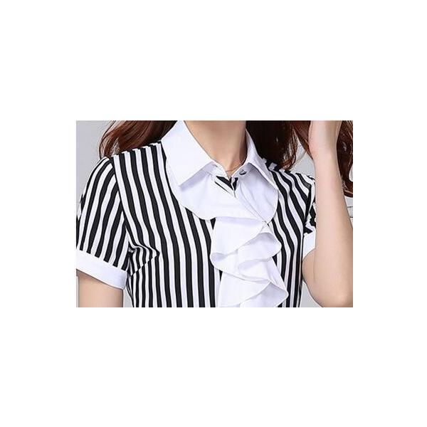 夏新品 レディーストップス 通勤エレガントシャツ 半袖 シフォンシャツ開襟シャツ ブラウス 半袖ｔシャツ フリル ストライプ柄ポロシャツ女性着ゆったり 仕事着 Buyee Buyee Japanese Proxy Service Buy From Japan Bot Online