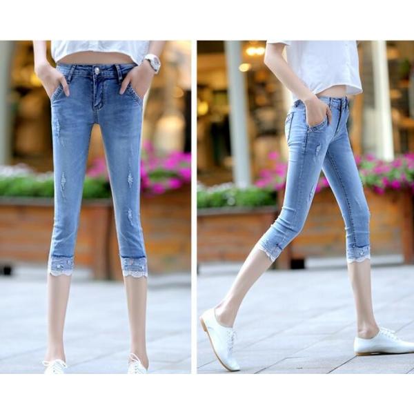 セール レディース通勤デニムパンツ 七分丈パンツol修身ビーチやリゾートでも大活躍クラッシュボトムス学生ジーンズ夏人気ダメージ通学スキニー裾レース Buyee Buyee 日本の通販商品 オークションの代理入札 代理購入