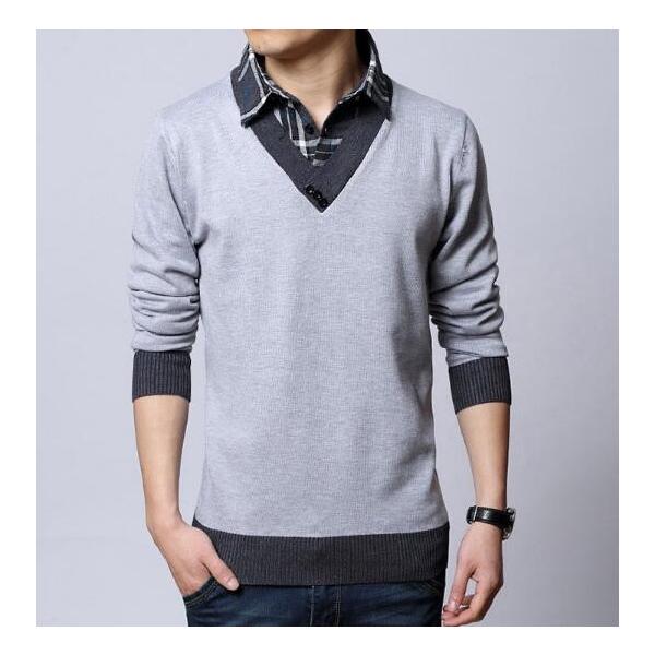 重ね着風チェック柄オシャレ メンズ ニットセーター春秋冬新作フェイクシャツ付き 長袖ニット フェイクレイヤード通学 普段着 紳士 ｖネック カットソー Buyee Buyee Japanischer Proxy Service Kaufen Sie Aus Japan