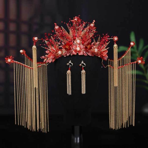 Himstory 伝統的な中国風の花嫁のヘッドバンド レトロなフェニックスの王女のヘアピン 結婚式のヘアアクセサリー ヘアジュエリー Aliexpress 勇敢なフィギュアヘアジュエリー中国の伝統的なスタイルのタッセルサイドヘアクリップブレスレットイヤリングのアリーナ