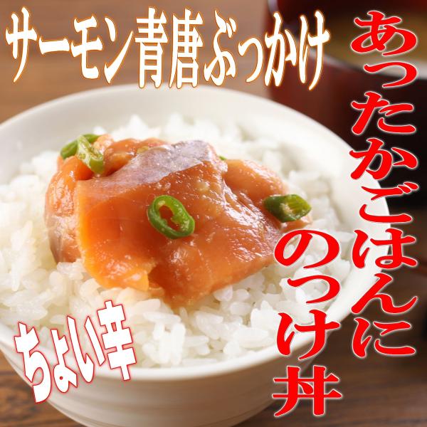 サーモン青唐ぶっかけ　お刺身サーモン　づけサーモン　青唐辛子　醤油漬