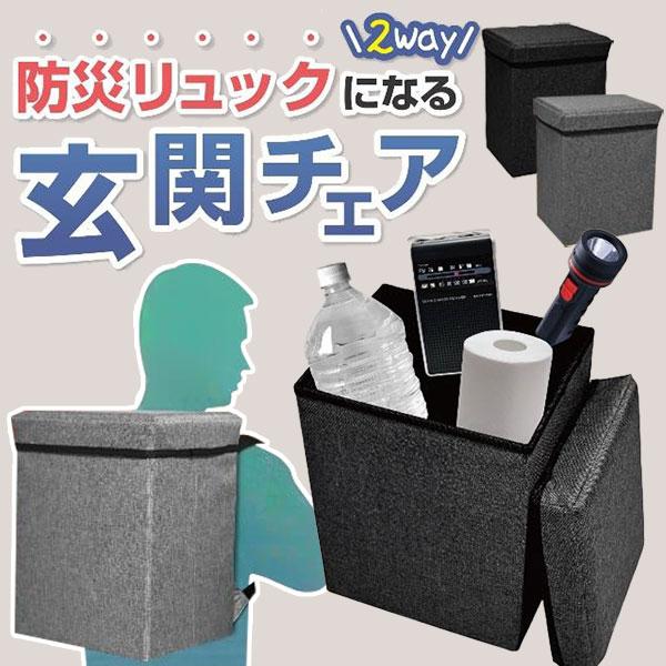 15日は最大P15％ 防災リュックになる2WAY玄関チェア 全2色から選択