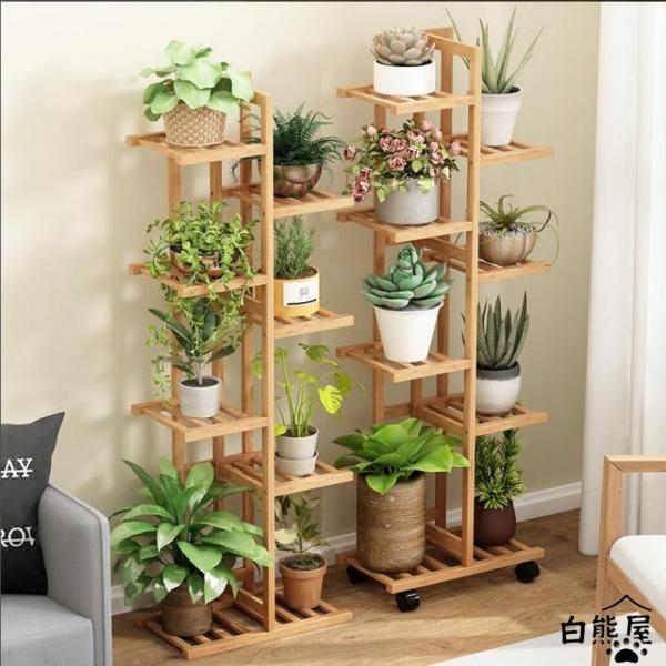 フラワースタンド 花台 プランタースタンド 3段 4段 5段 7段 竹製 ガーデニング 多肉植物スタンド キャスター付き 移動ラクラク 園芸ラック 観葉植物 多肉