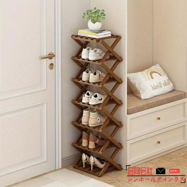 拡張可能なマルチティアシューズラック - 組み立て不要、スペース節約の木製オーガナイザー（靴、本、デコ用）
