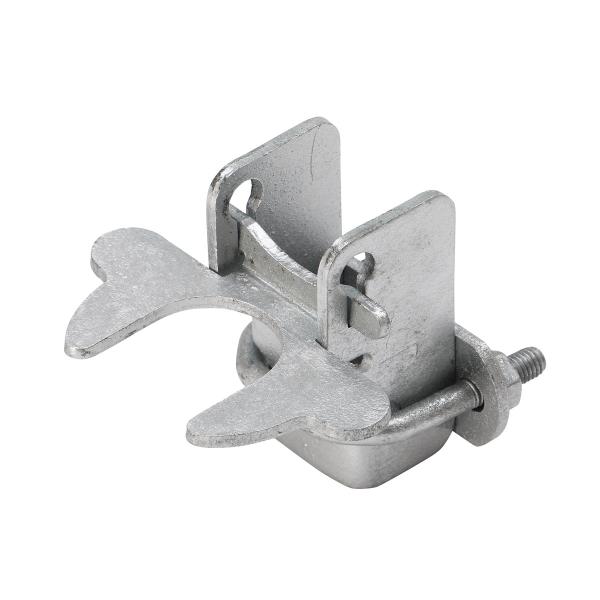 アメリカンフェンスで扉を作る際に、フェンスをフェンススタンドにロックする金具です。