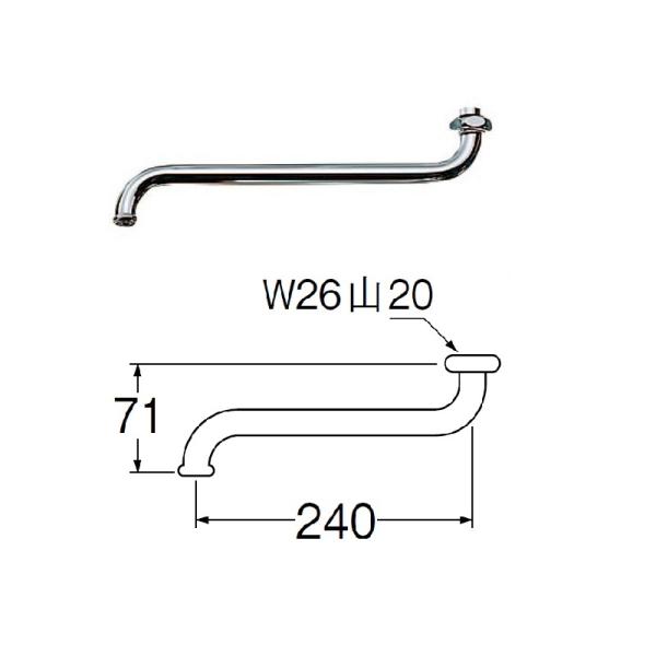 他サイト： ＳＡＮＥＩ（サンエイ）自在パイプ　長さ２４ｃｍ　水栓補修　ＢＡ１０Ｊ−６１Ｘ２−１６の商品画像