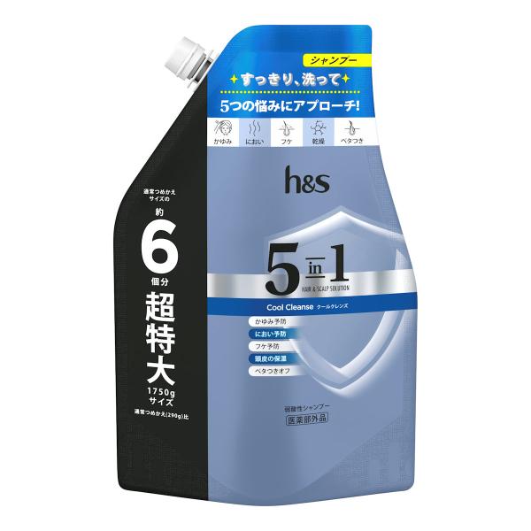 他サイト： Ｐ＆Ｇ　ｈ＆ｓ　５ｉｎ１　クールクレンズシャンプー　詰め替え用超特大　１７５０ｇの商品画像