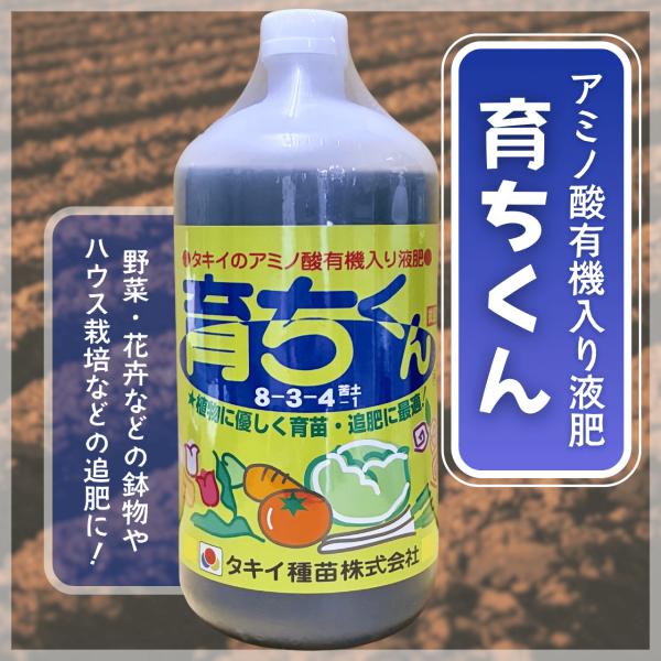 育ちくん 1L 有機入り液体肥料 タキイ種苗 追肥 育苗 セル成型育苗 苦土 ホウ素 マンガン 鉄 銅 亜鉛 モリブデン アミノ酸 硝酸態窒素 園芸資材 肥料 ハウス栽培