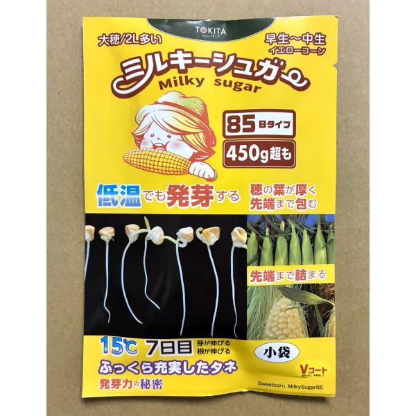 ●特長・播種後85日目安で収穫可能。早生〜中生の作型で使用する。・抜群の発芽力、特に早春に播種する方におすすめ。・穂重は450g以上と2L比率が高い。・皮が薄くて食感が良い。高糖度で食味◎。・先端不稔は他品種に比べ発生しにくい。・穂を包む葉...