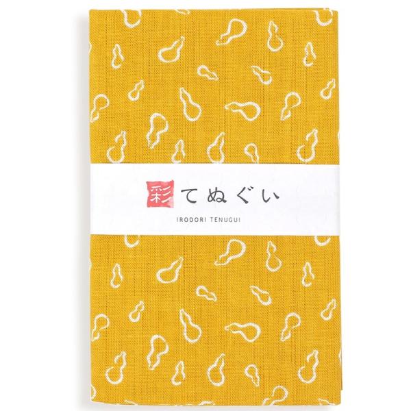 手ぬぐい 日本製 ひょうたん 瓢箪 黄色 切りっぱなし 和柄 小紋調 綿100% 乾きやすい 昔ながら タオル ハンカチ 彩 irodori TE-06008-IR