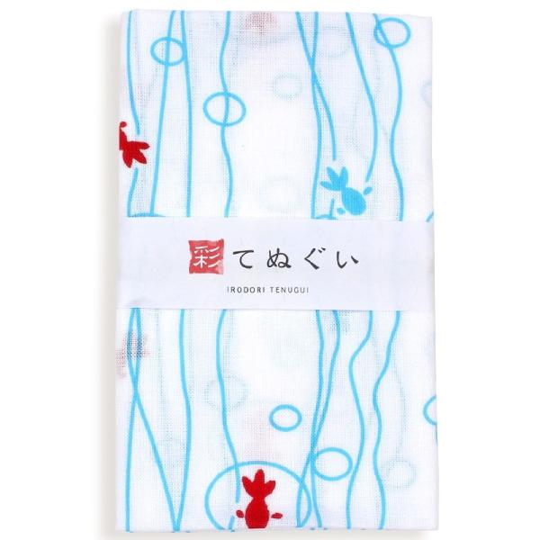 手ぬぐい 日本製 金魚 夏 白地 端がほつれない 和柄 小紋調 綿100% 乾きやすい 昔ながら タオル ハンカチ 彩 irodori TE-06017M-IR