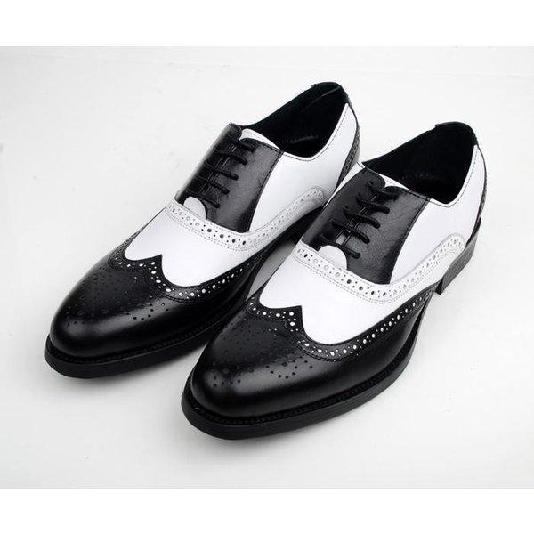 白黒コンビ ビジネスシューズ メンズ 2トン 内羽根 紳士靴 ウイングチップ 牛革 本革 革靴 ロングノーズ レースアップ メダリオン Okk f コミリーショップ 通販 Yahoo ショッピング