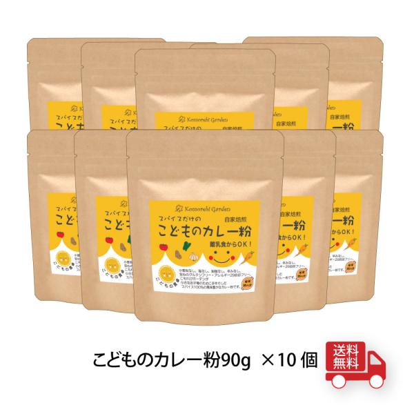 【送料無料！】こどものカレー粉　90g×10袋セット　子供用カレー　アレルギー29品目フリー　グルテンフリー　食品添加物不使用　辛みなし　子供用スパイス