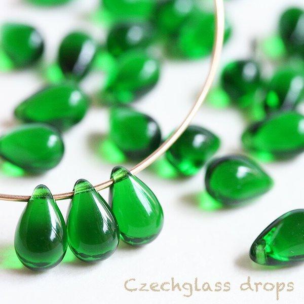 チェコガラスビーズ ドロップ 約9×6mm エメラルド 20個 しずく チェコ